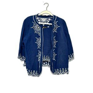 Bob Mackie Wearable Art Two Piece Linen Top and Jacket Open Front Eyelet size M